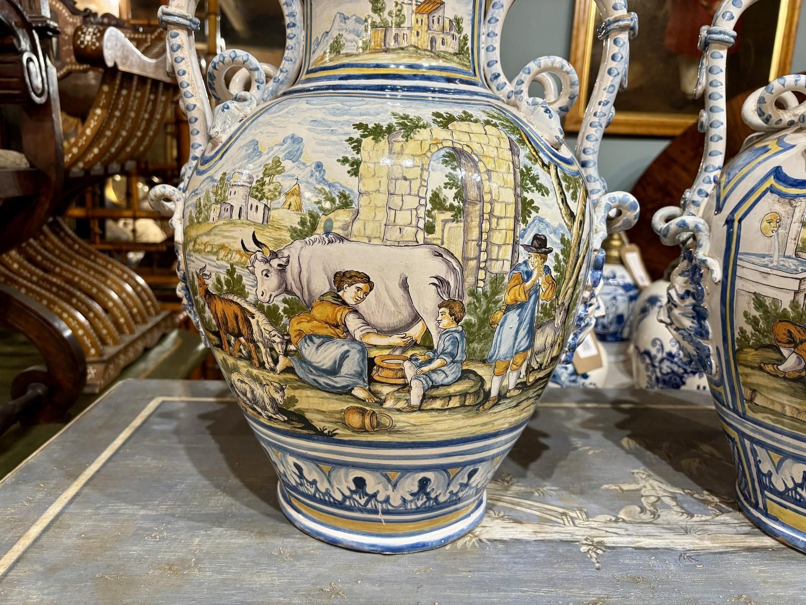Pair Of 18th Century Majolica Vases photo for sale