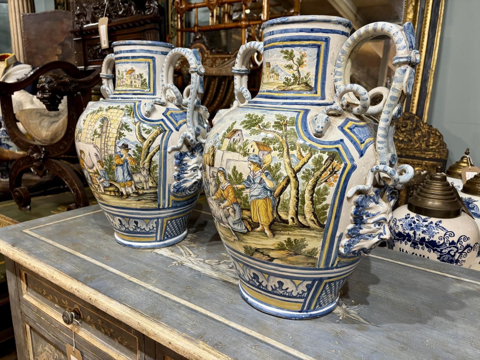 Pair Of 18th Century Majolica Vases photo Home Decor