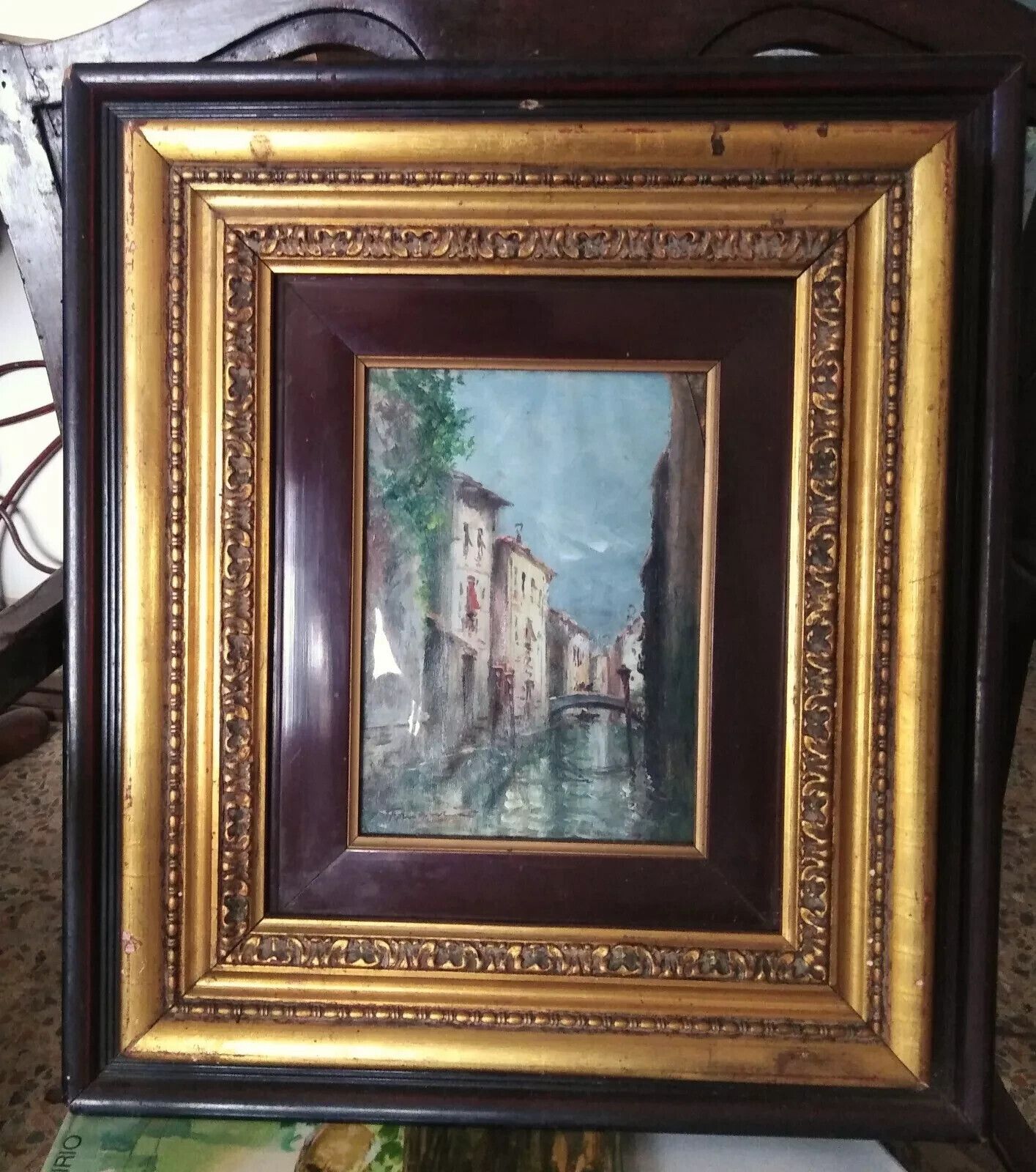 Oil Painting On Cardboard Glimpse Canal Venice 1950s