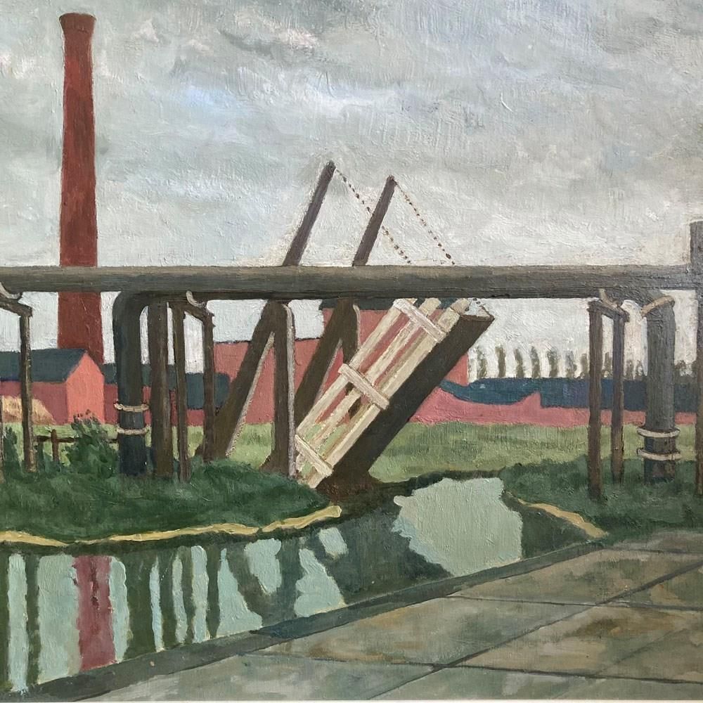 Industrial Canal Landscape Oil Painting photo Art