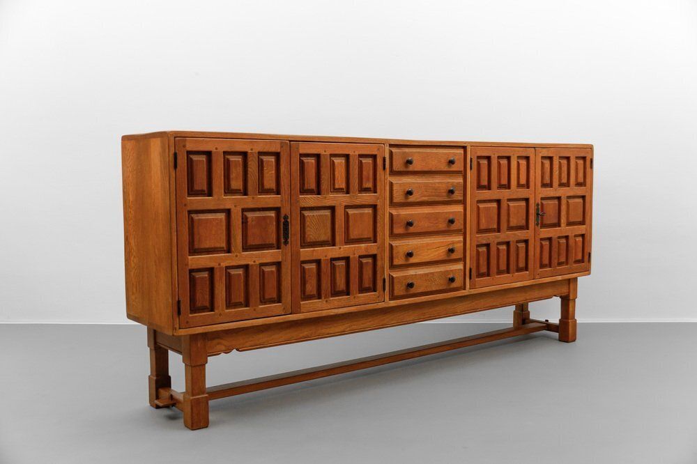 Large Screwless Sideboard Made Of Carved Oak, Spain, 1960s photo furniture
