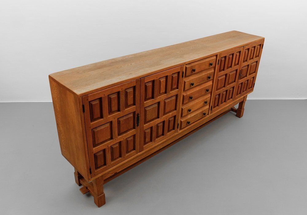 Large Screwless Sideboard Made Of Carved Oak, Spain, 1960s photo Furniture