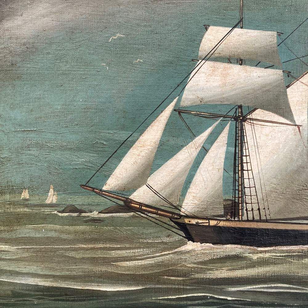 19th C. Pierhead Ship Painting photo Art