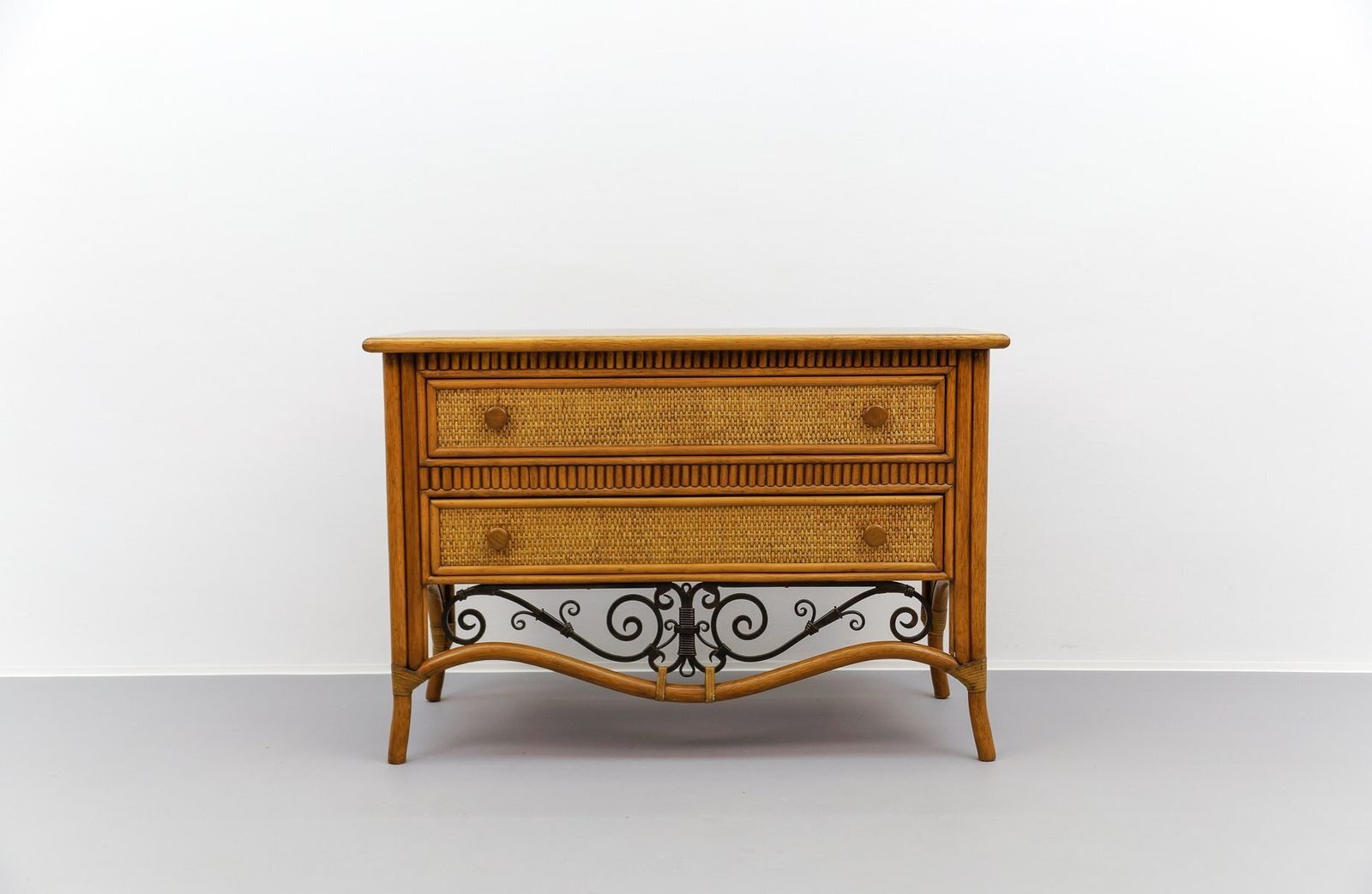Italian Chest Of Drawers Made Of Rattan And Wrought Iron, 1970s, Set Of 2