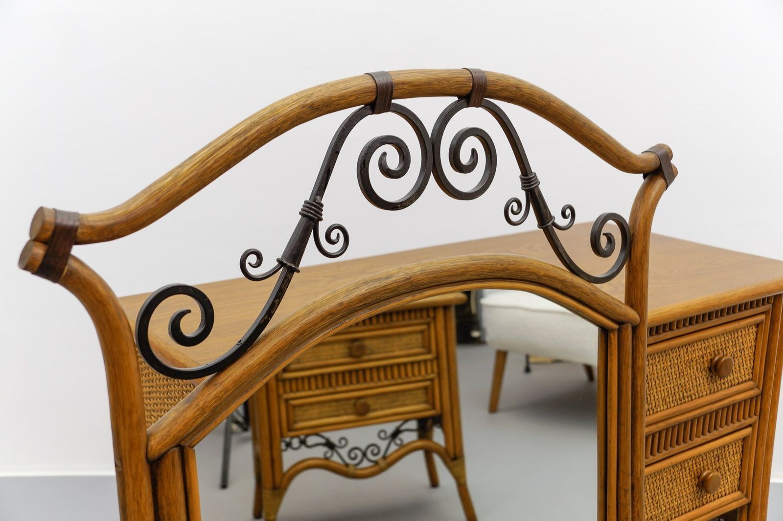 Furniture Italian Chest Of Drawers Made Of Rattan And Wrought Iron, 1970s, Set Of 2 photo