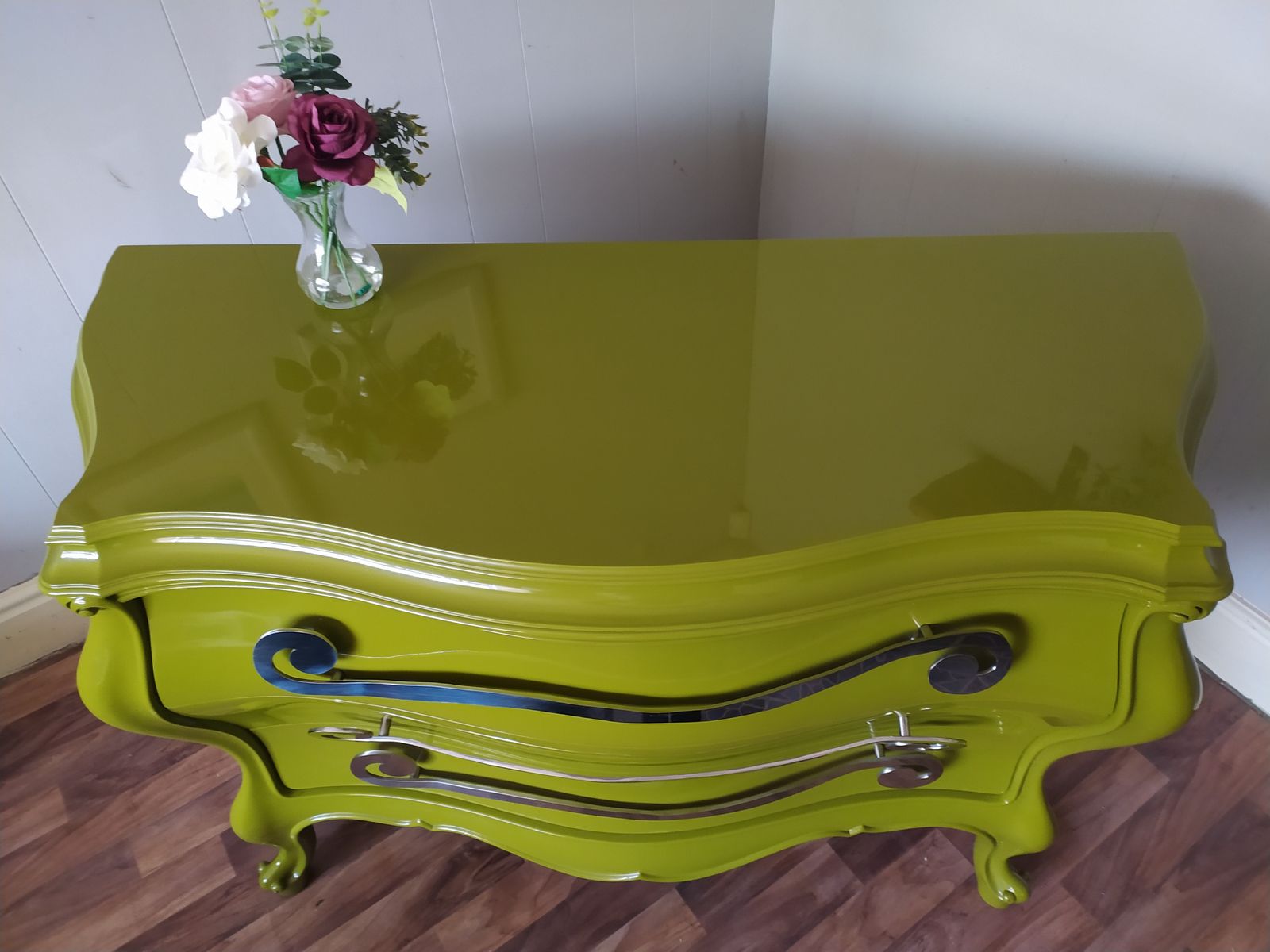 Green Lacquered Chest Of Drawers: Creazioni Berto Steel Handle Dresser photo furniture