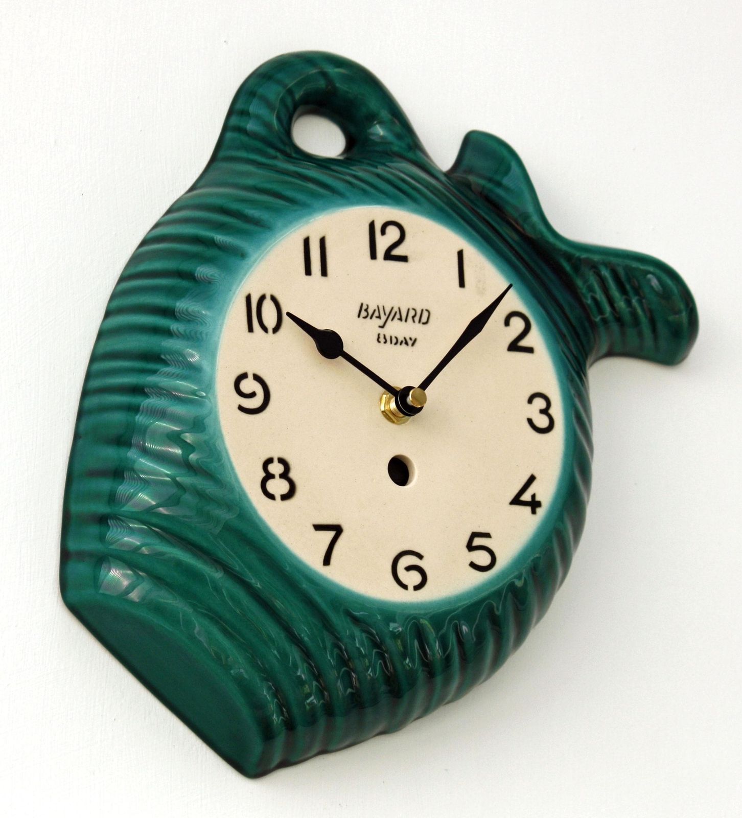 Vintage Bayard Wall Clock   28cm Ceramic Retro Mid Century Style Antique Green Clock Kitsch French Clock Gift Off The Wall Clocks photo furniture
