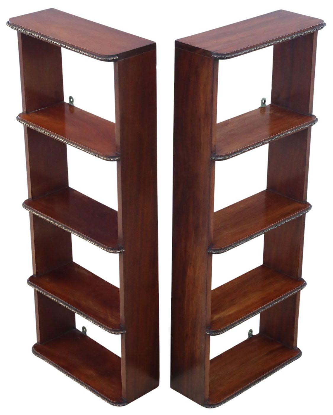 Antique Pair Of C.1900 Mahogany Wall Bookcases – Quality Display Shelves