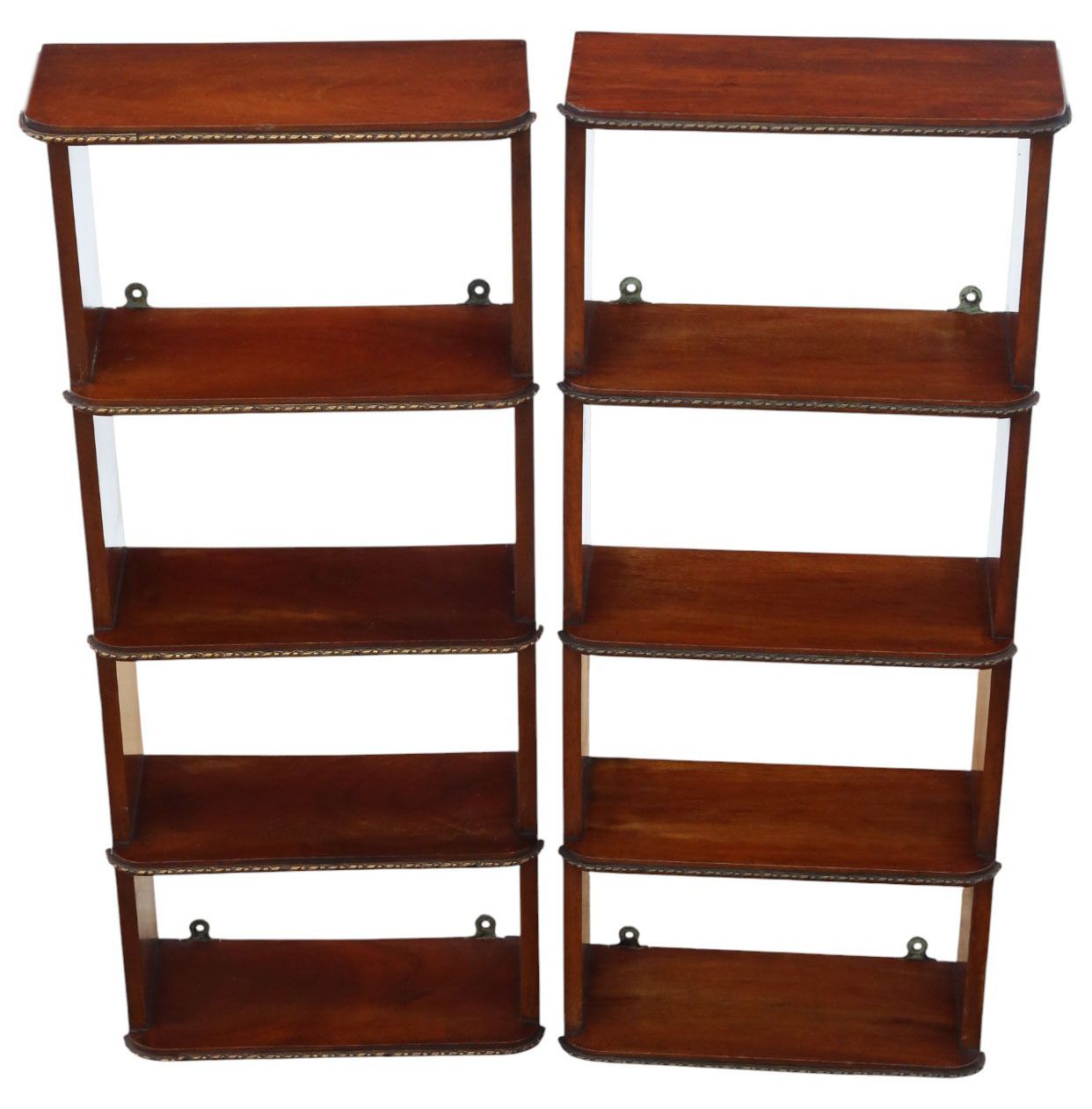 Antique Pair Of C.1900 Mahogany Wall Bookcases – Quality Display Shelves photo furniture