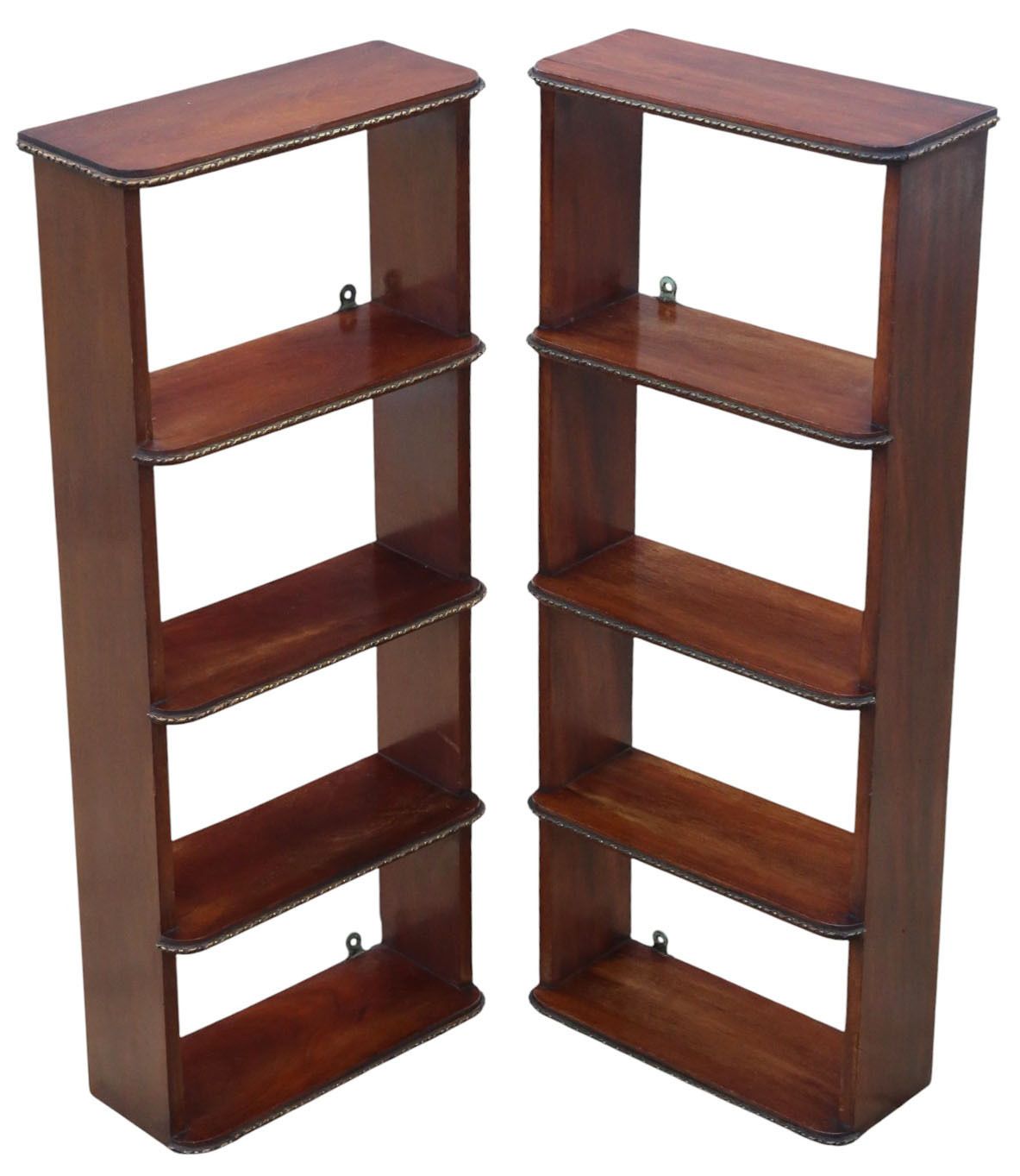 Antique Pair Of C.1900 Mahogany Wall Bookcases – Quality Display Shelves photo for sale