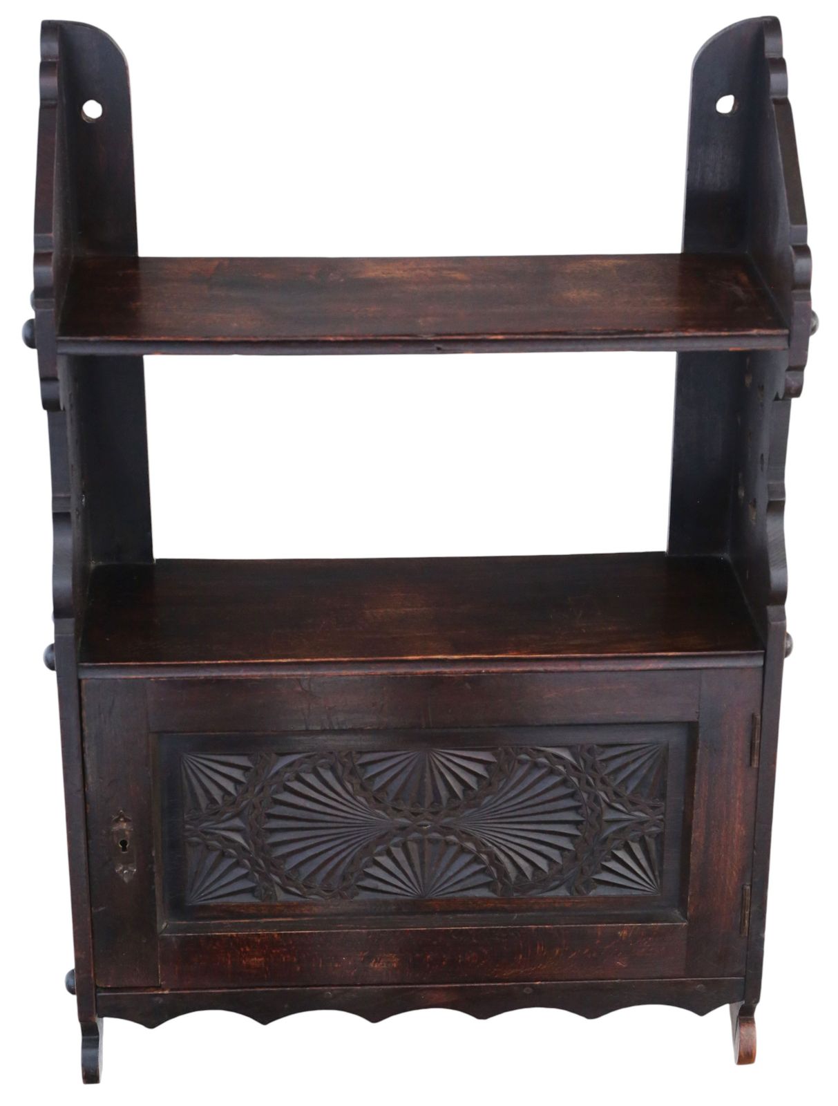 Antique 19th Century Victorian Gothic Oak & Beech Wall Cupboard / Bookcase Display Shelves – Quality photo for sale
