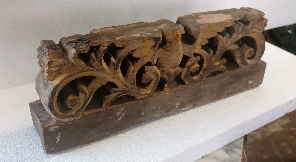 Antique 19th Century Sicilian Cart Fragment Carved Wood photo vintage
