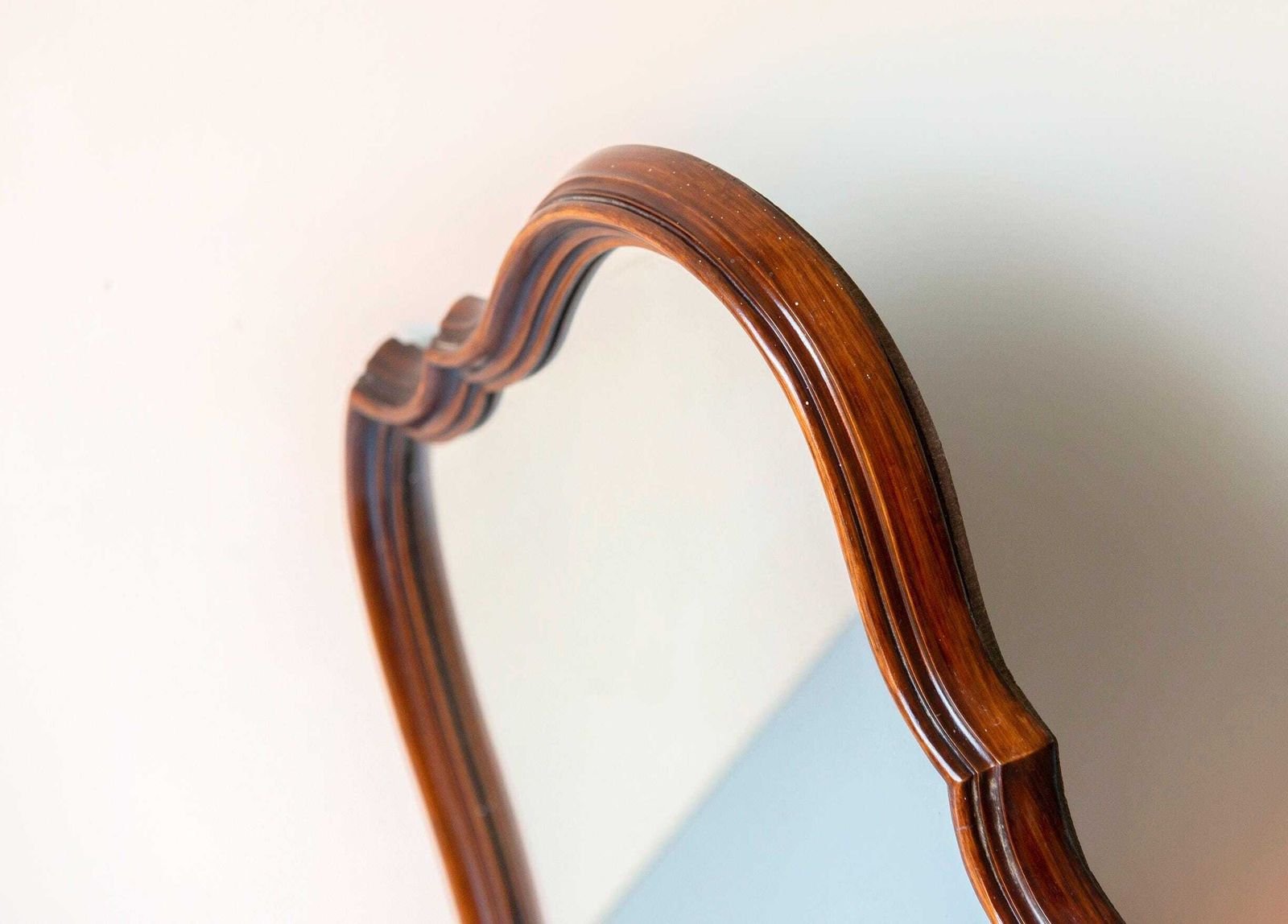 Home Decor Vintage Belgian Scalloped Mirror – Solid Walnut Frame – Rococo Revival Wall Mirror – Dark Wood Farmhouse Decor photo
