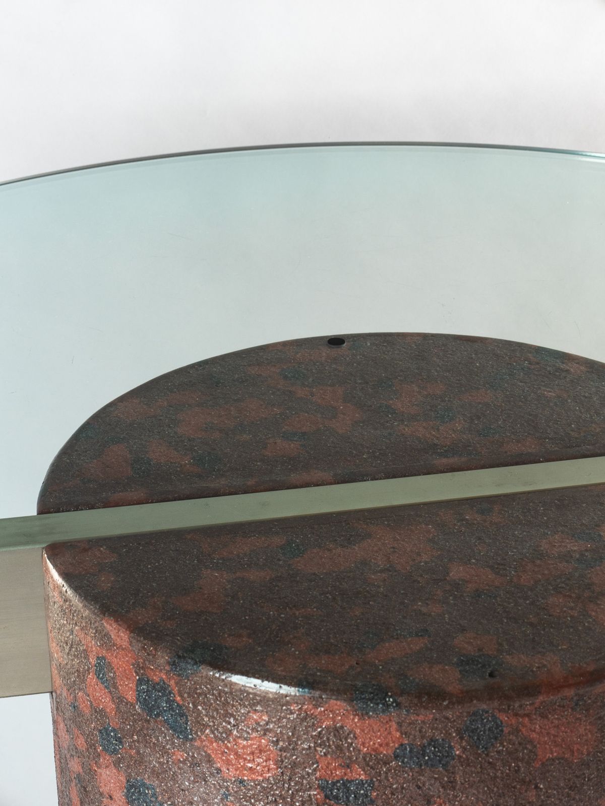 Giovanni Offredi, Round Table In Concrete With Camouflage Pattern And Glass Top For Saporiti, Italy, 1970s photo furniture