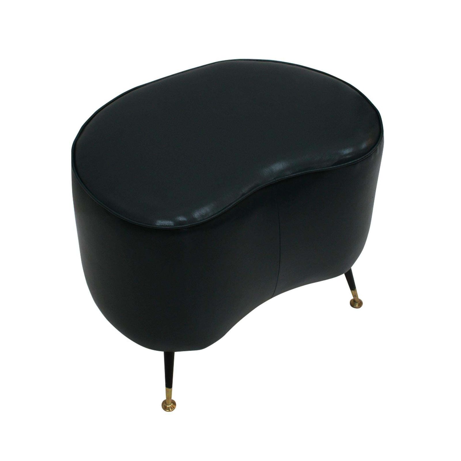 Pair Of Italian Footstools In Solid Wood And Green Faux Leather, Italy, 1960s photo furniture