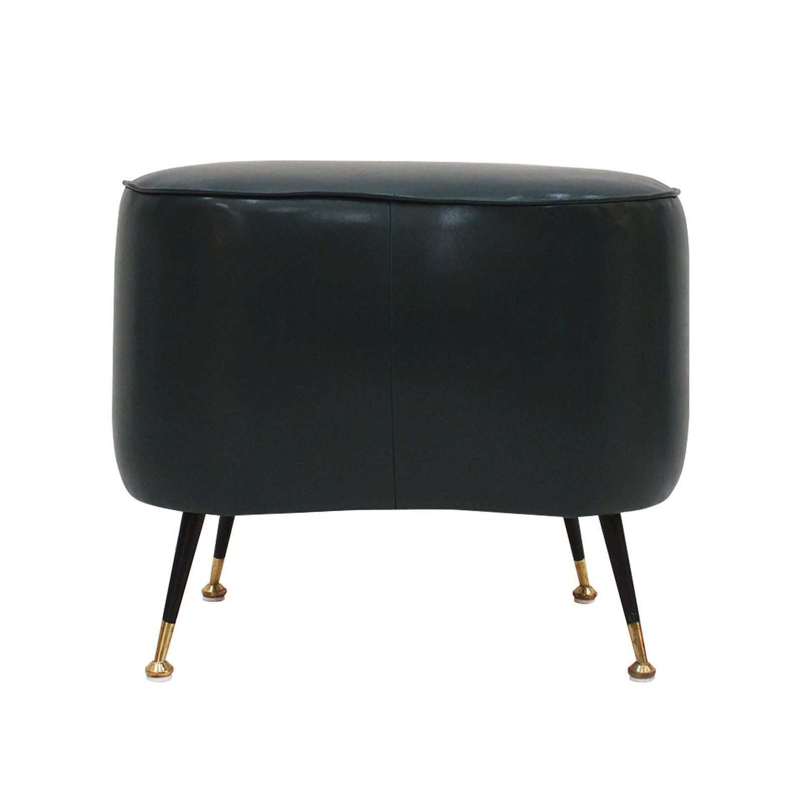 Pair Of Italian Footstools In Solid Wood And Green Faux Leather, Italy, 1960s photo Furniture