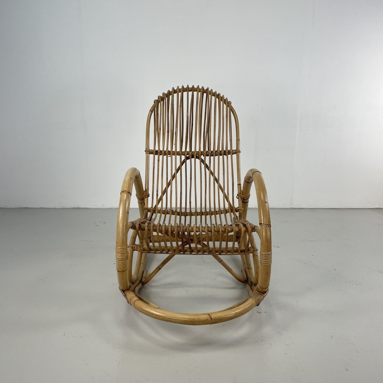 Midcentury Italian Franco Albini Style Rattan Rocking Chair photo furniture