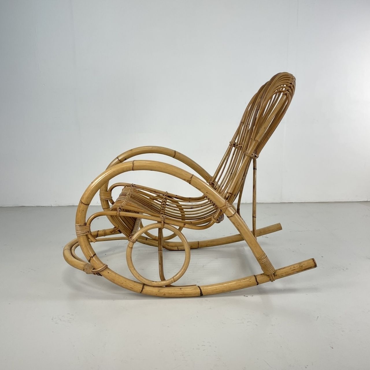 Midcentury Italian Franco Albini Style Rattan Rocking Chair photo 439.0