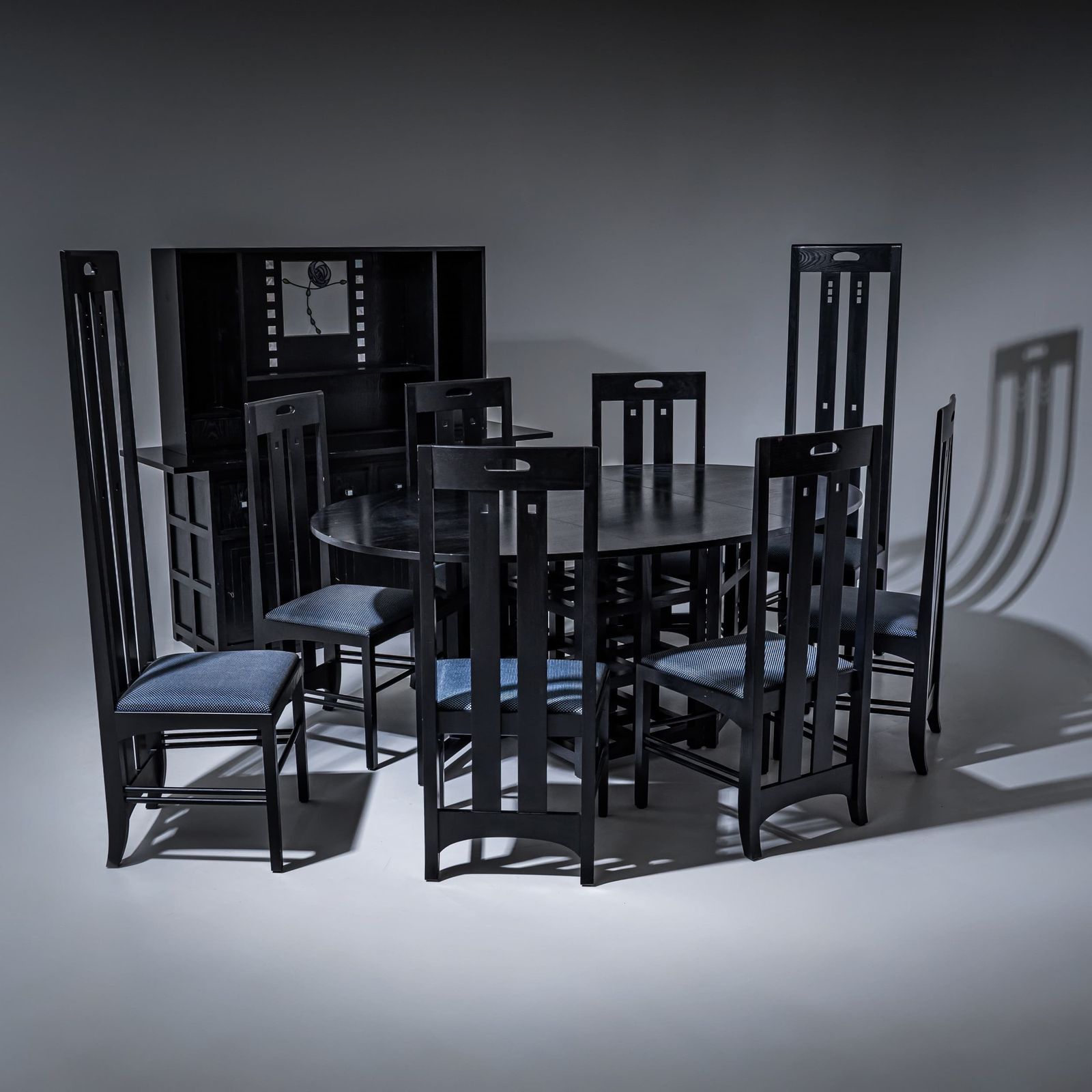 Dining Room Suite, Model Ingram, By Charles Rennie Mackintosh, Cassina Edition, Italy, 1970s/80s photo furniture