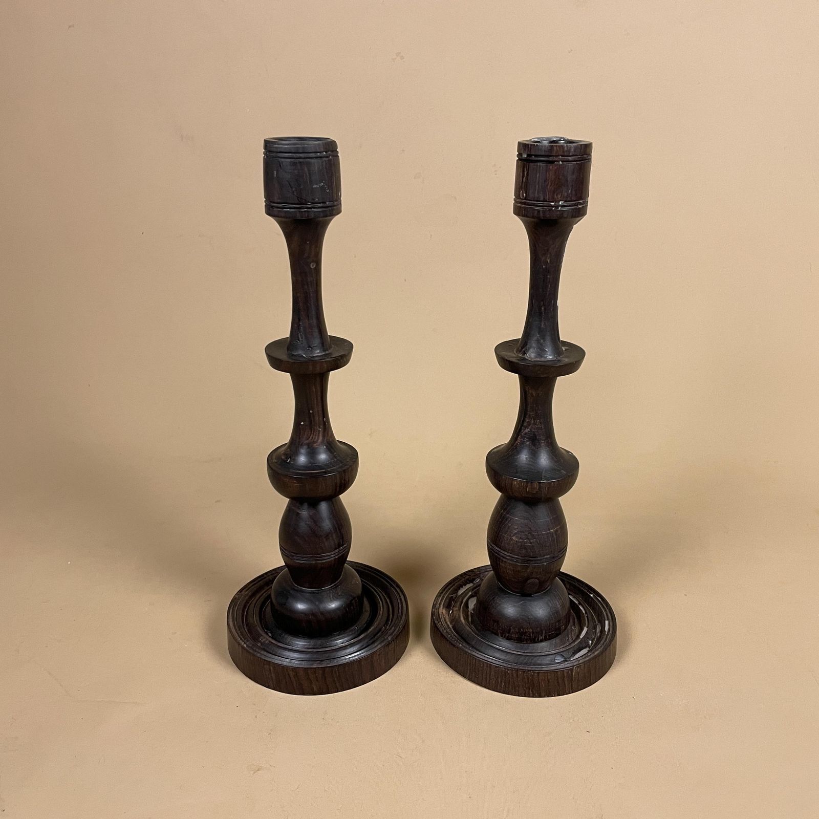 Antique Vintage Matching Pair Wooden Candlestick Candle Stick Vintage Dinner Candlesticks Wood Handmade Cottage Farmhouse Classic Mantle photo 61.0