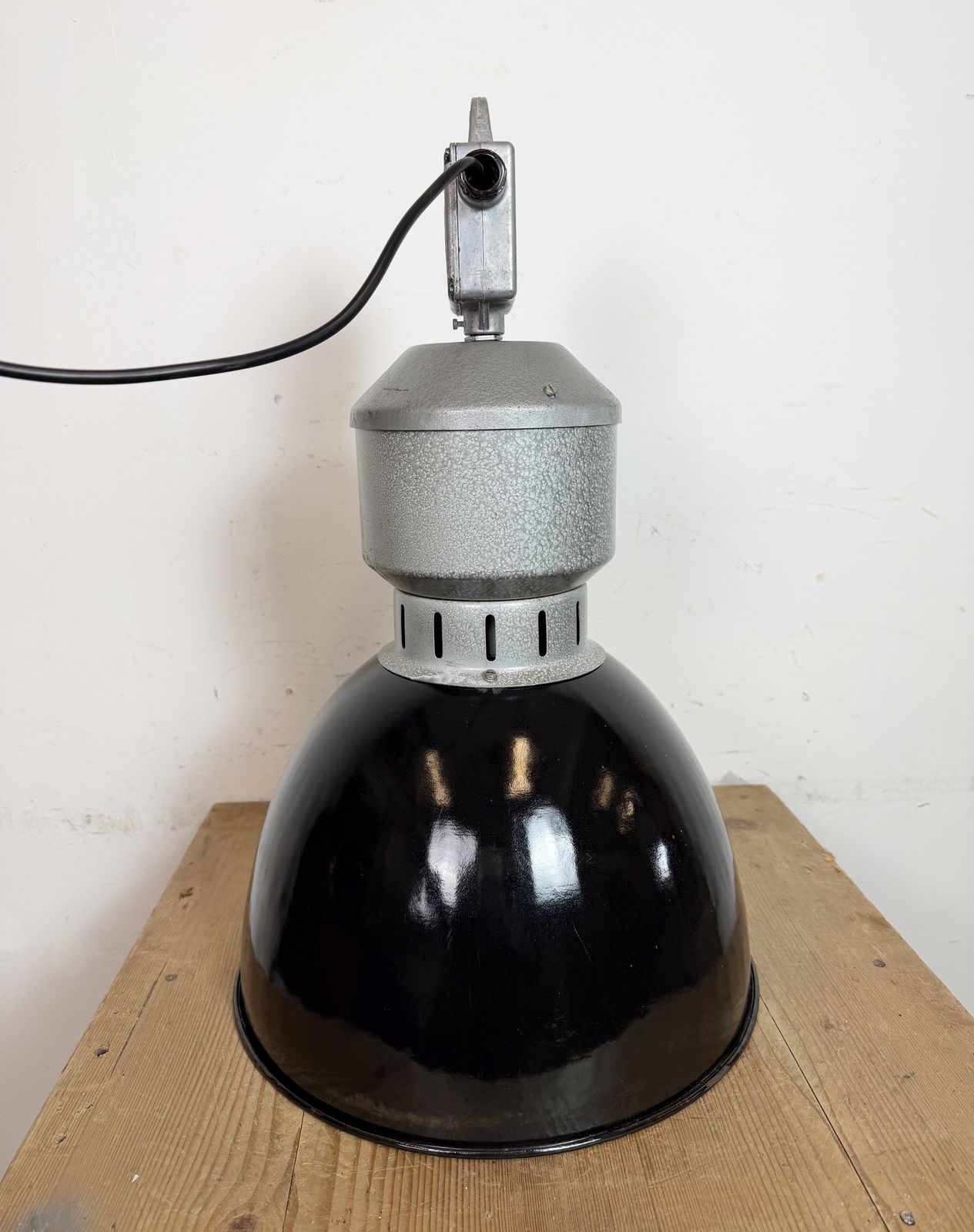Industrial Black Enamel Factory Lamp From Elektrosvit, 1960s photo buy
