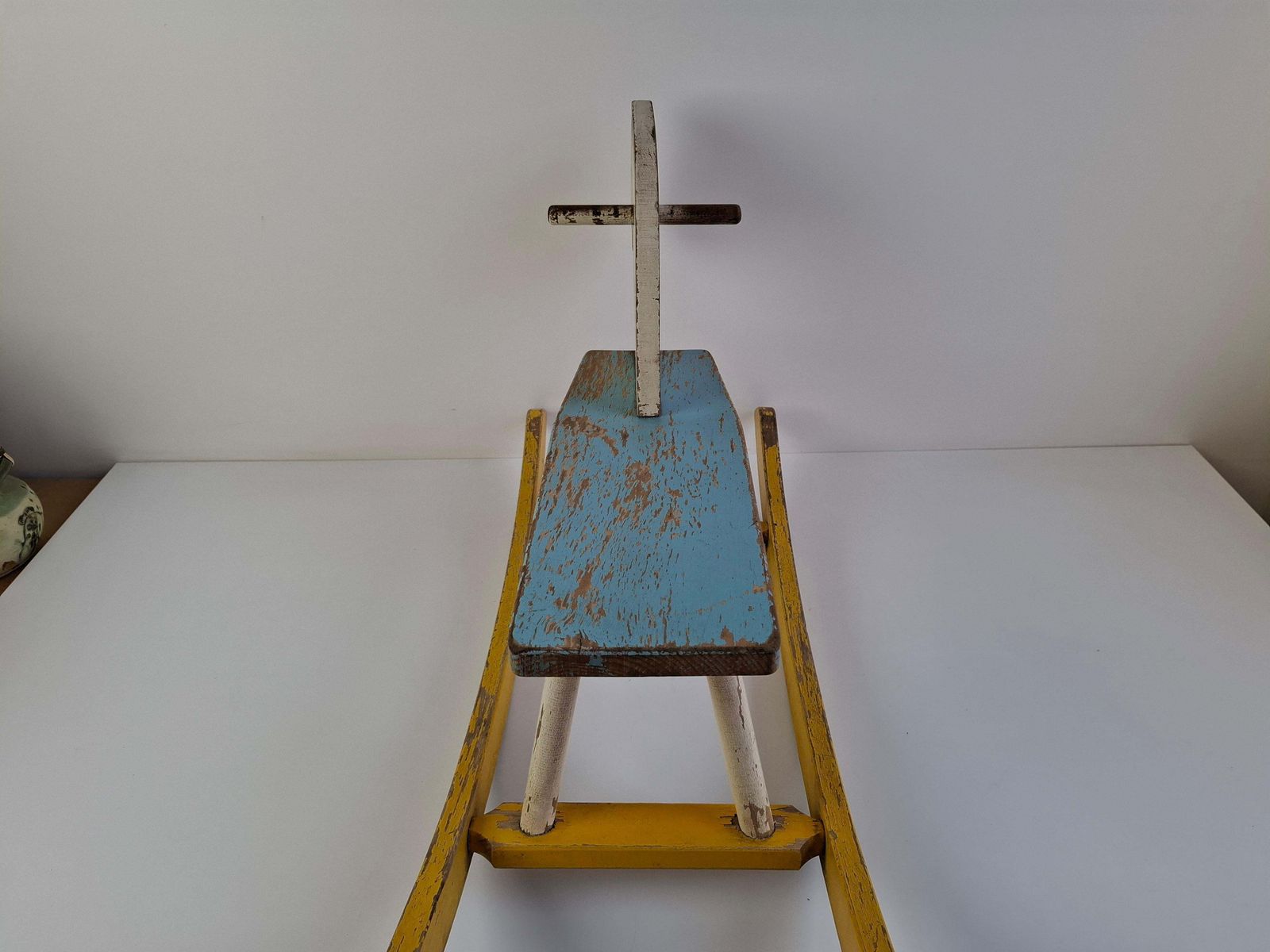 Mid Century Czechoslovak Wooden Rocking Horse, Hand Painted, 1960s photo for sale