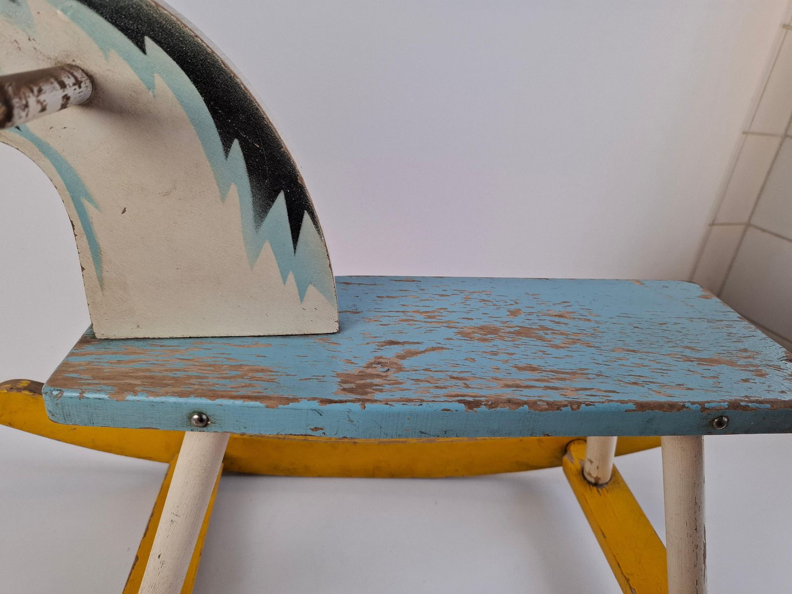 photo furniture Mid Century Czechoslovak Wooden Rocking Horse, Hand Painted, 1960s