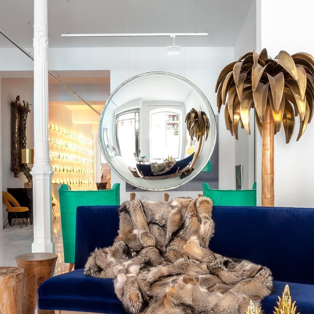 Mid Century Modern Style Large French Wall Mounted Round Convex Silver Mirror photo for sale