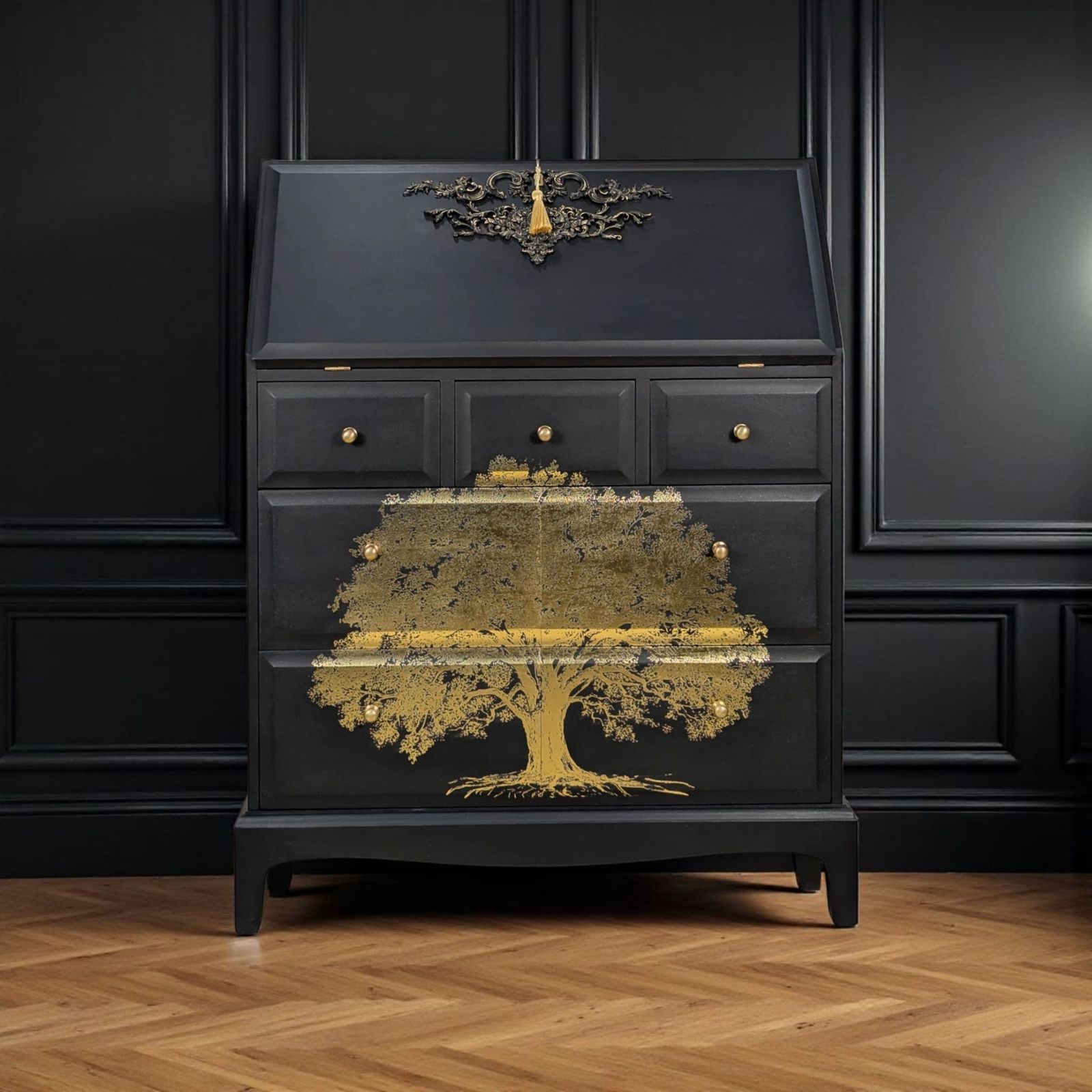 Stag Minstrel Bureau Writing Desk Finished In Matt Black photo furniture