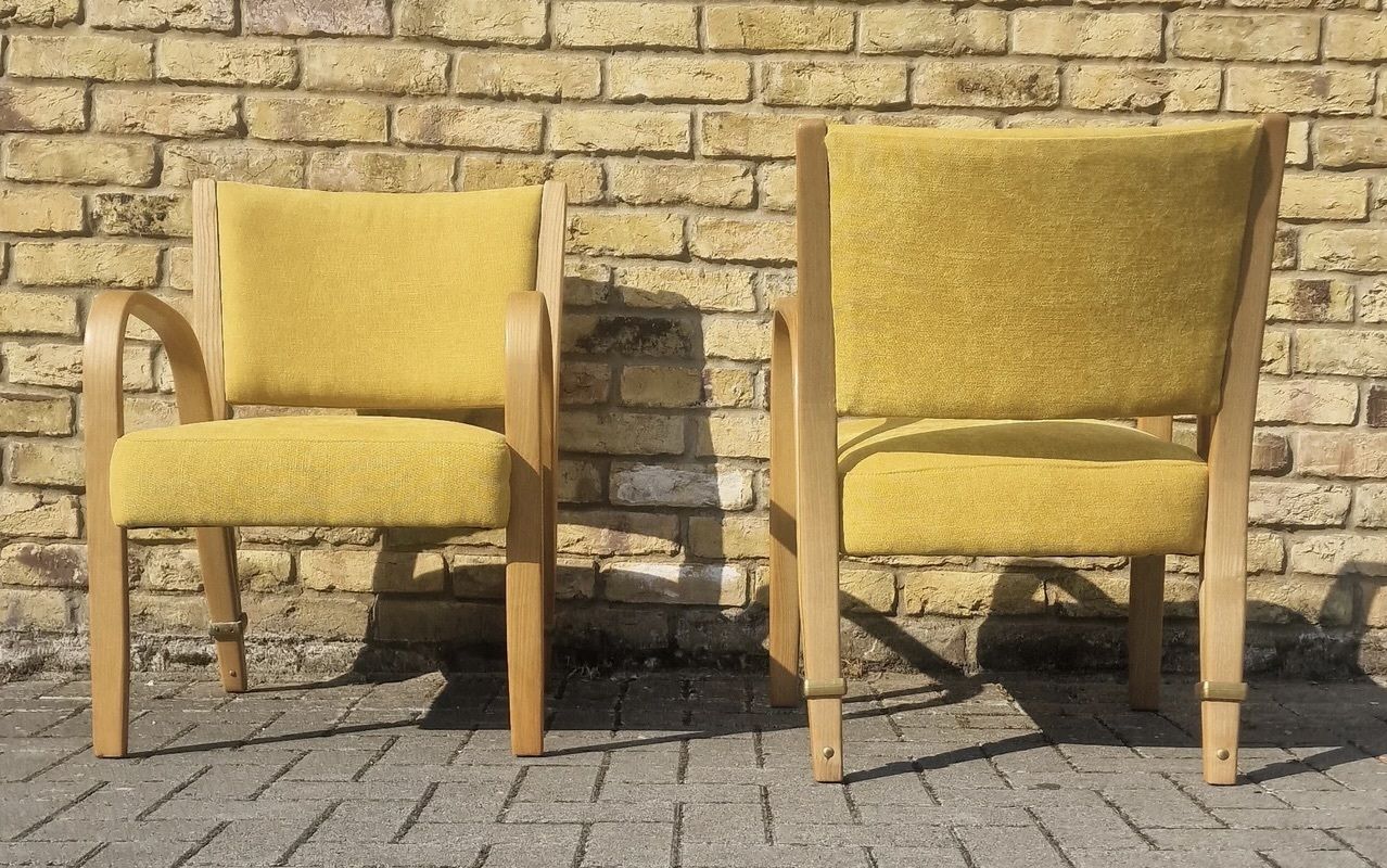 Vintage Bridge Bow Wood Armchair For Hugues Steiner, 1950 photo for sale