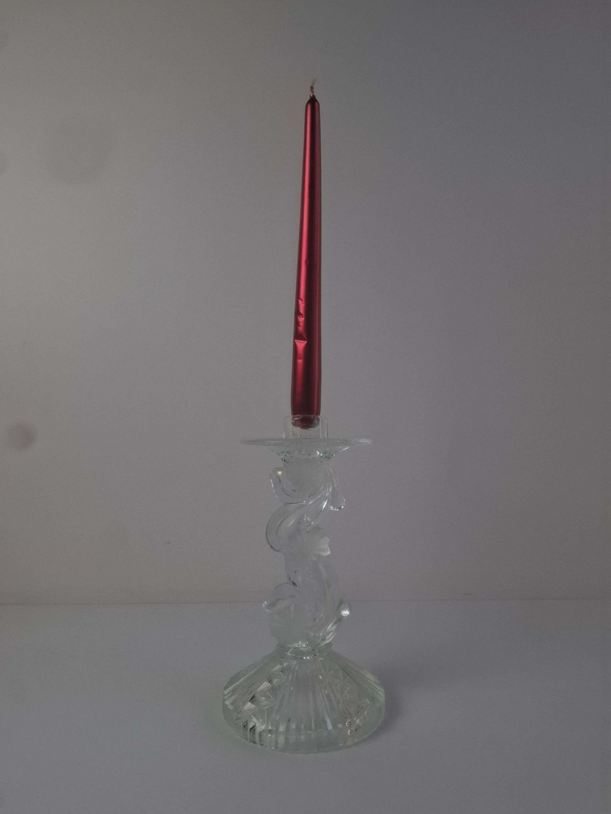 Midcentury Czechoslovak Cut Glass Sculptural Candle Holder, Clear Fire Polished photo vintage
