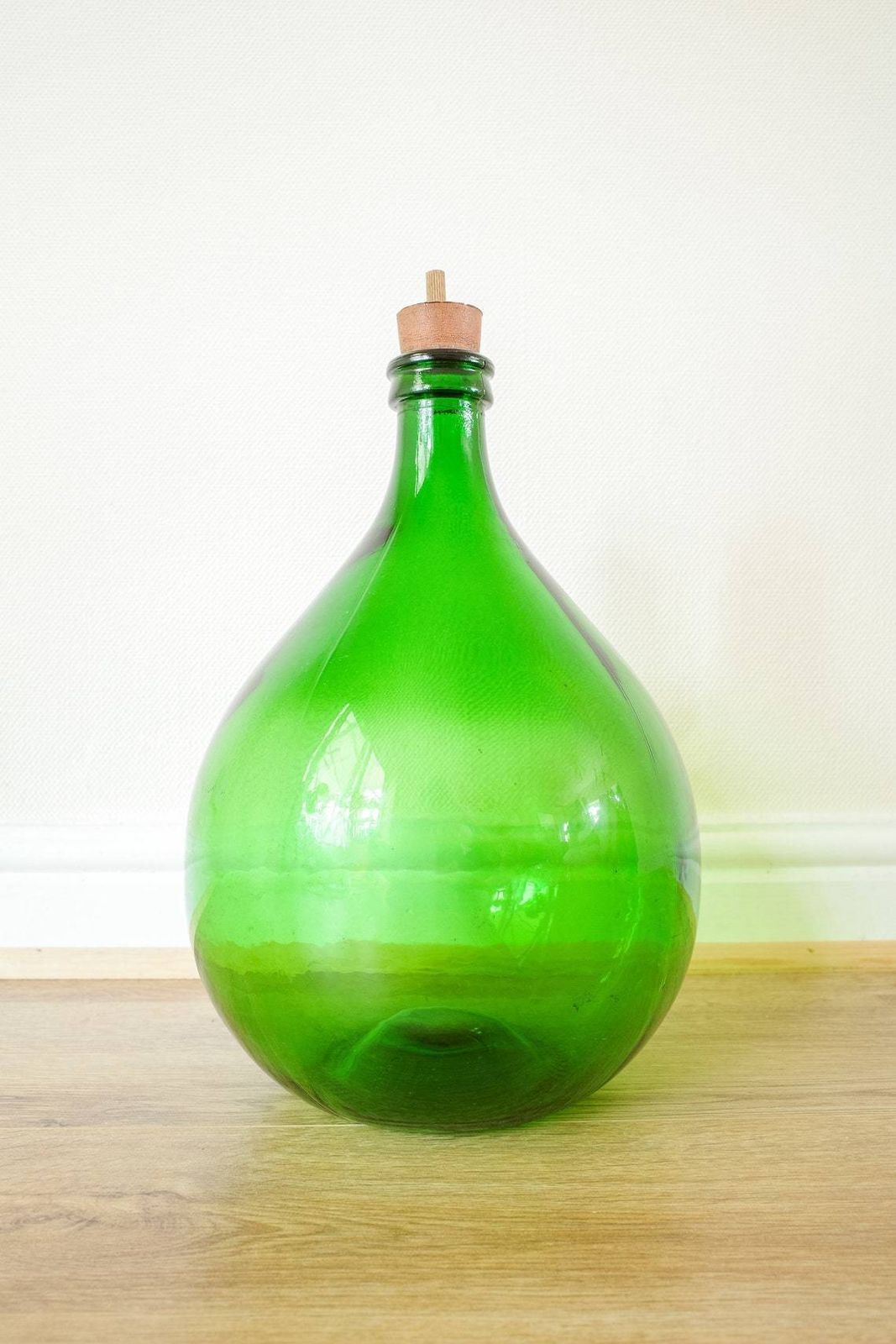 Glass Floor Standing Or Table Top Vase For Pampas Grass Foliage Or Flowers Antique Green Carboy  French Demijohn Bottle Style photo furniture