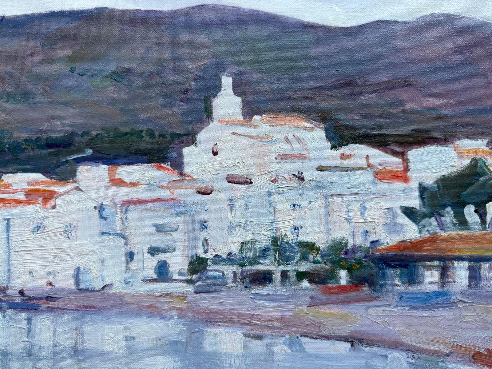 Rafael Duran Benet Cadaques Oil Painting Spanish Seascape Mediterranean Art C.1990 photo for sale