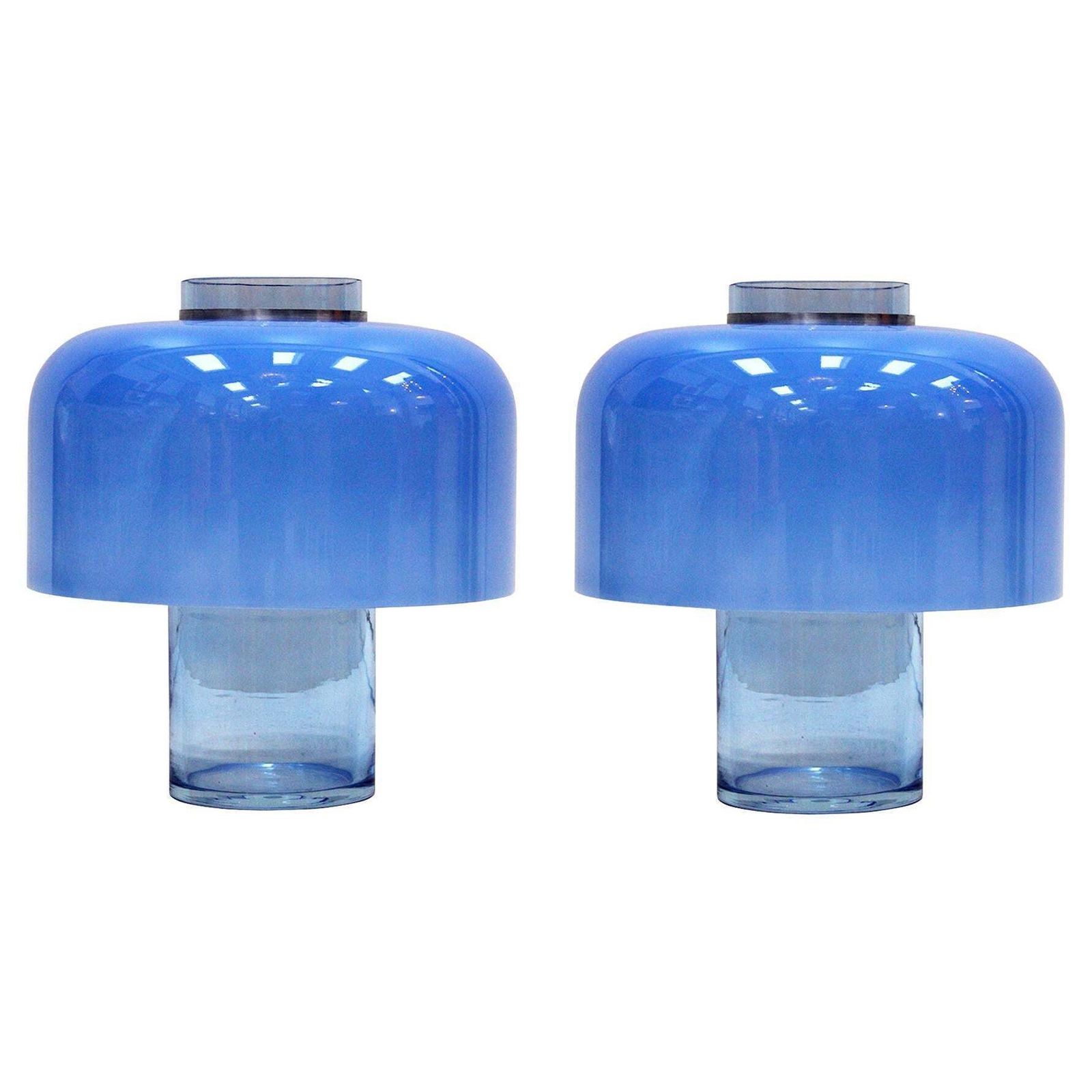 Mid Century Modern Blue Table Lamps Designed By Carlo Nason In Murano Glass