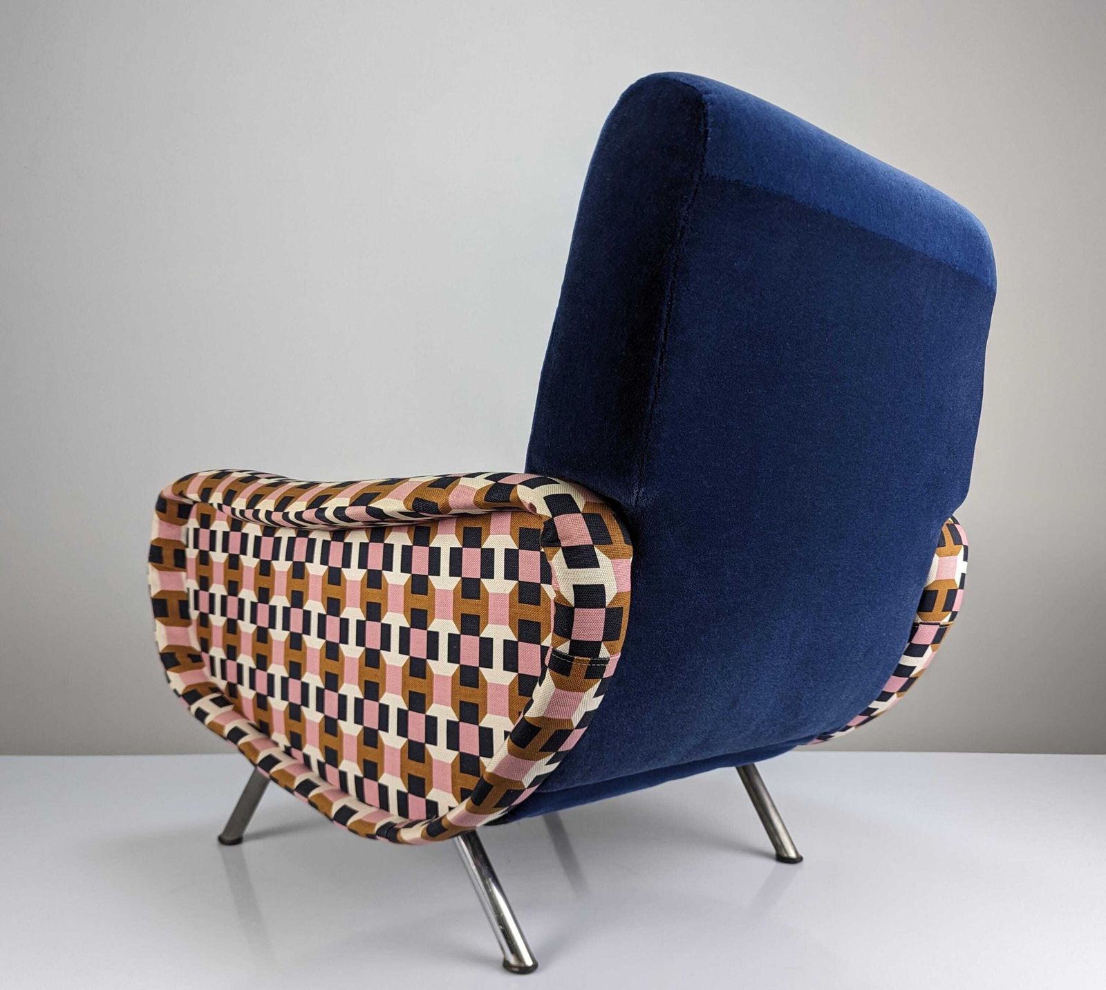 Furniture Marco Zanuso Pair Of Lady Armchairs In Blue Velvet Hermès Italy 1950s photo