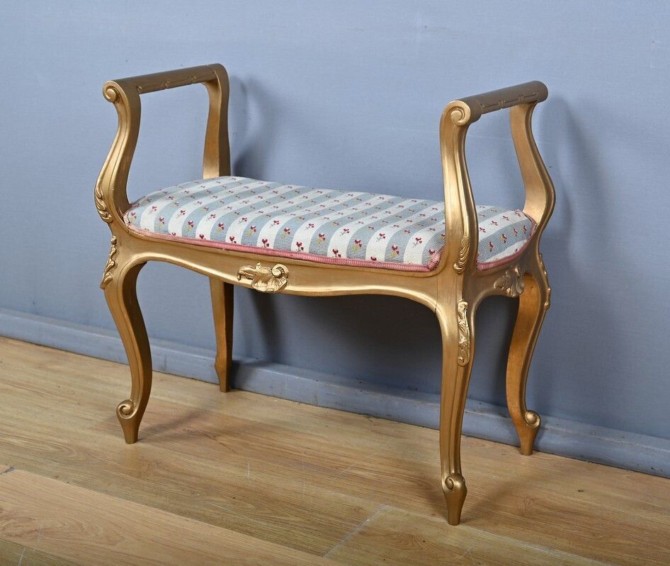 Small Bench With Gilded Wood Armrests, Louis XV Style – Early 20th Century photo for sale