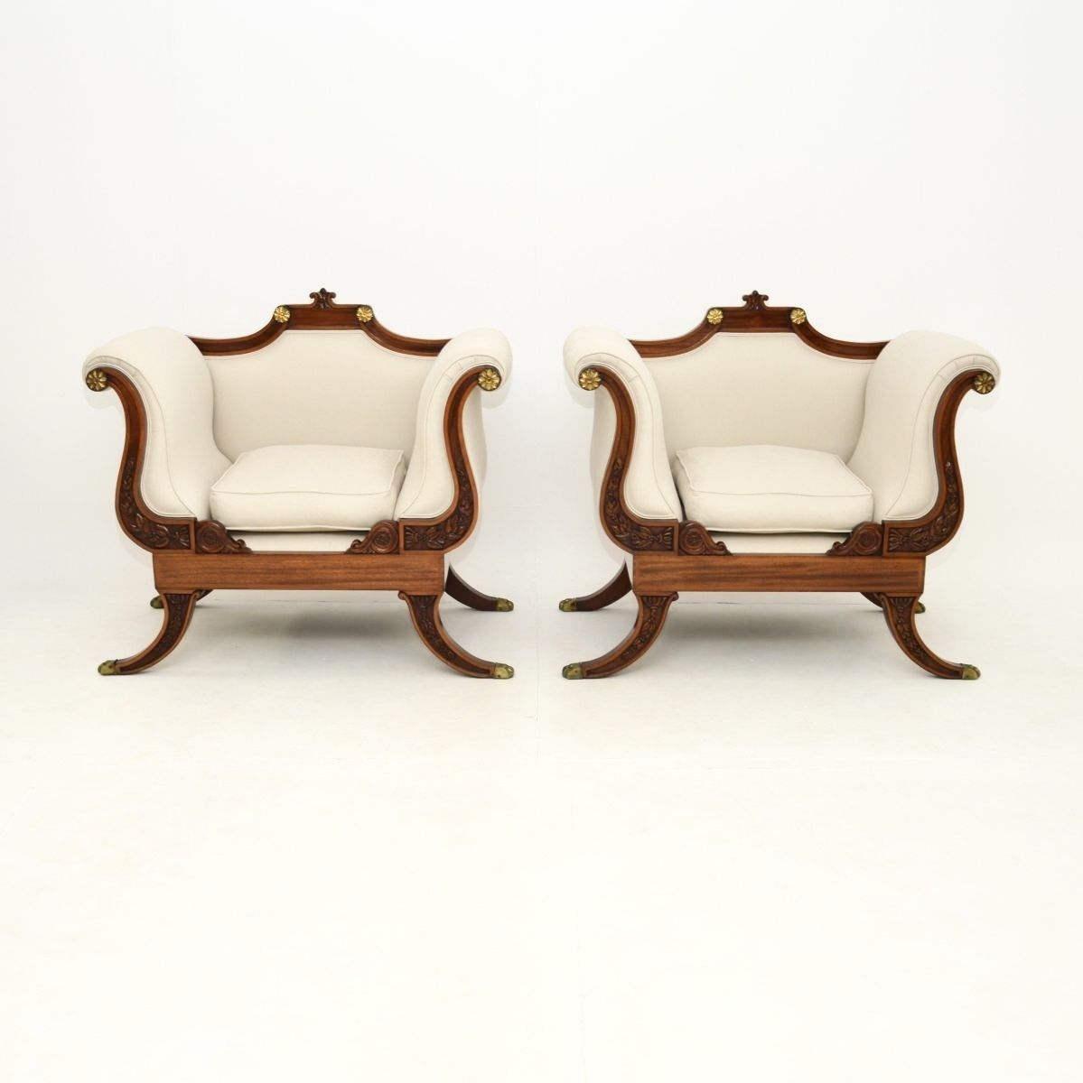 Pair Of Large Antique Regency Style Mahogany Armchairs photo furniture