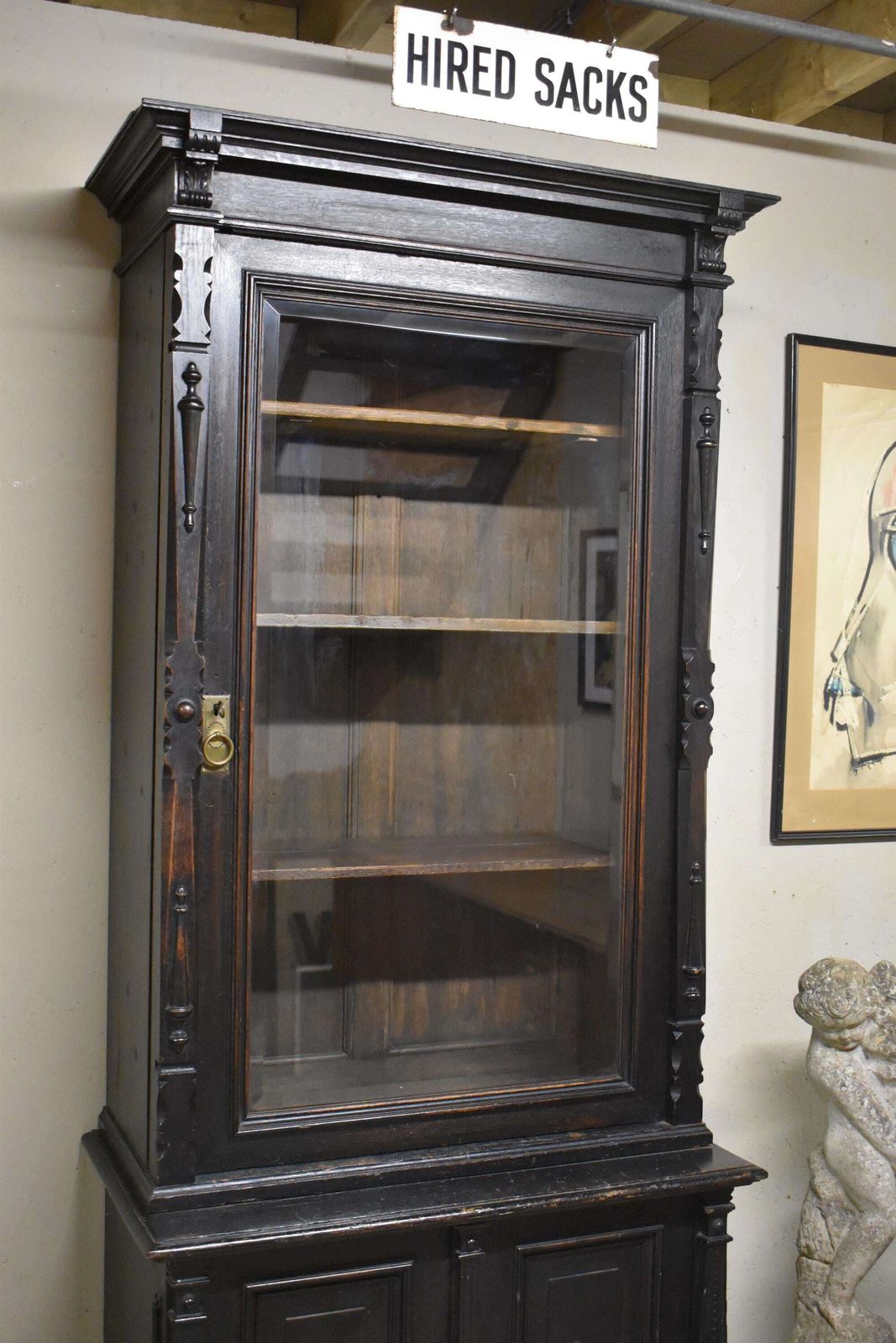 19th Century Antique Ebonised Oak Glazed Gun Cabinet   Display Bookcase photo for sale