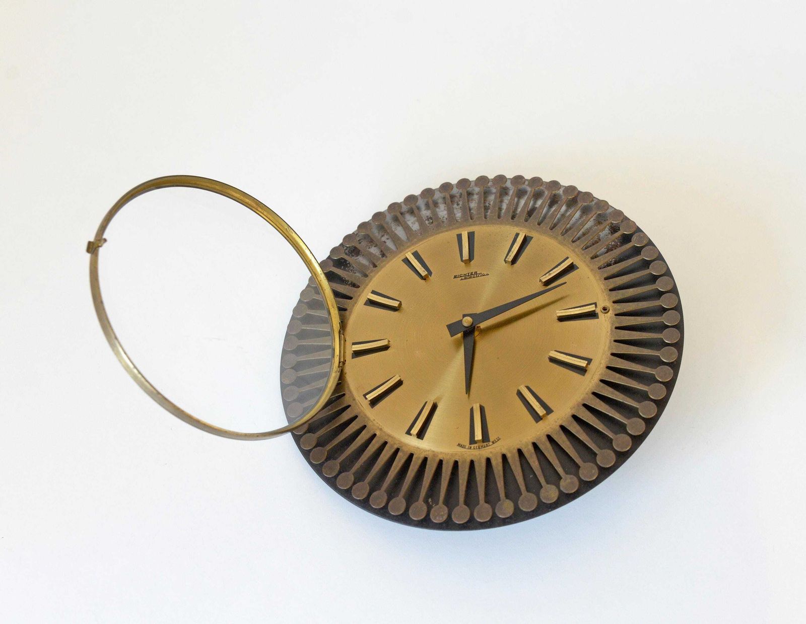Vintage Brass Wall Clock / West Germany 1960's / Atomic Sunburst Clock photo furniture