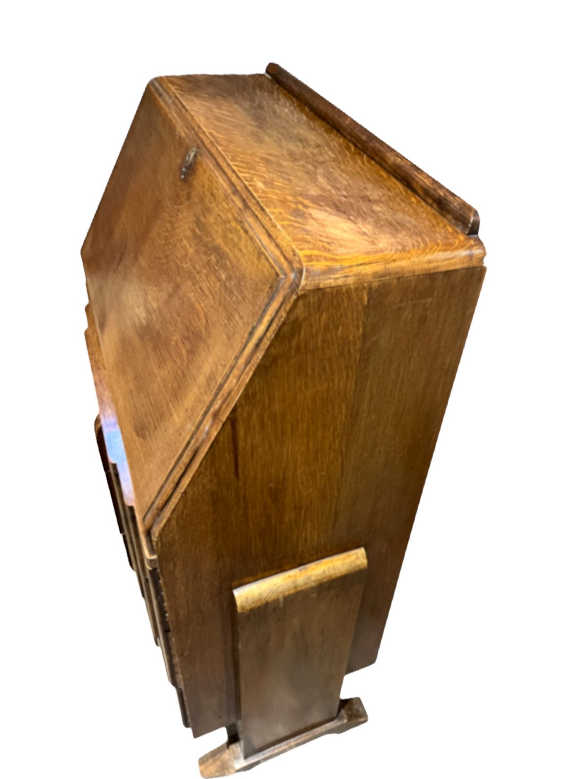 Antique Solid Oak Bureau Desk, Three Chest Of Drawers With Original Key photo 335.7
