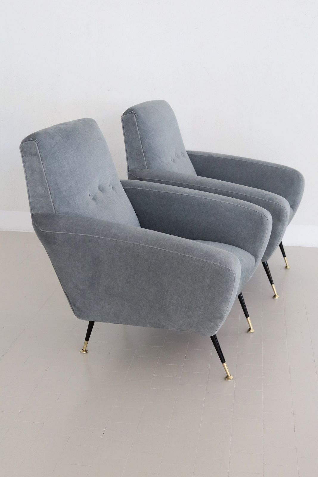 photo furniture Italian Midcentury Armchairs With Springs In Blue Grey New Velvet