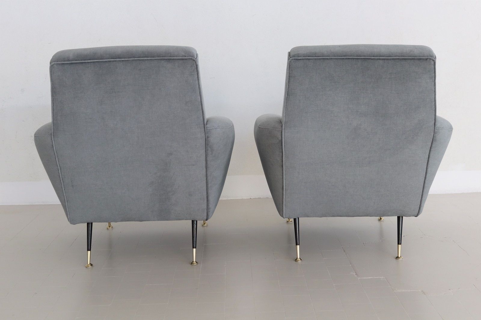 photo vinterior Italian Midcentury Armchairs With Springs In Blue Grey New Velvet