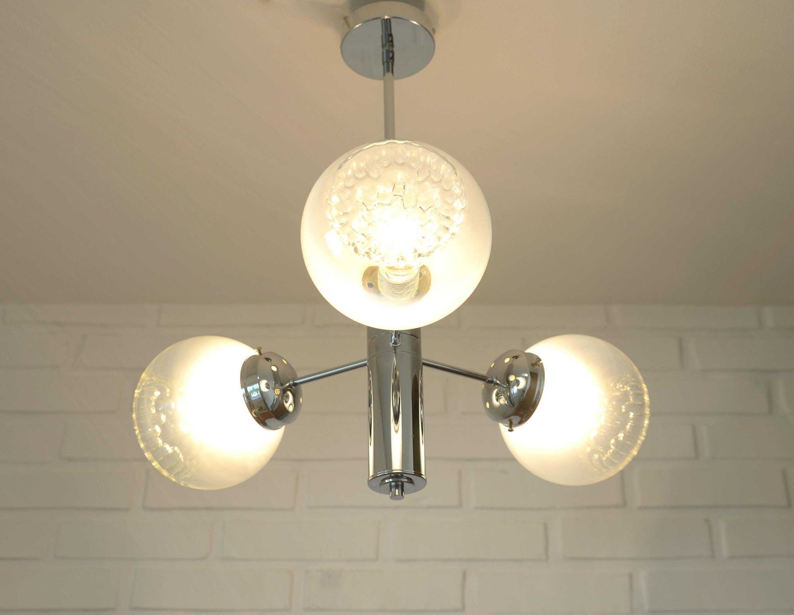 Vintage Murano Glass Pendant Lamp / Minimalist Mazzega Sputnik Chandelier / Mid Century Modern Lighting