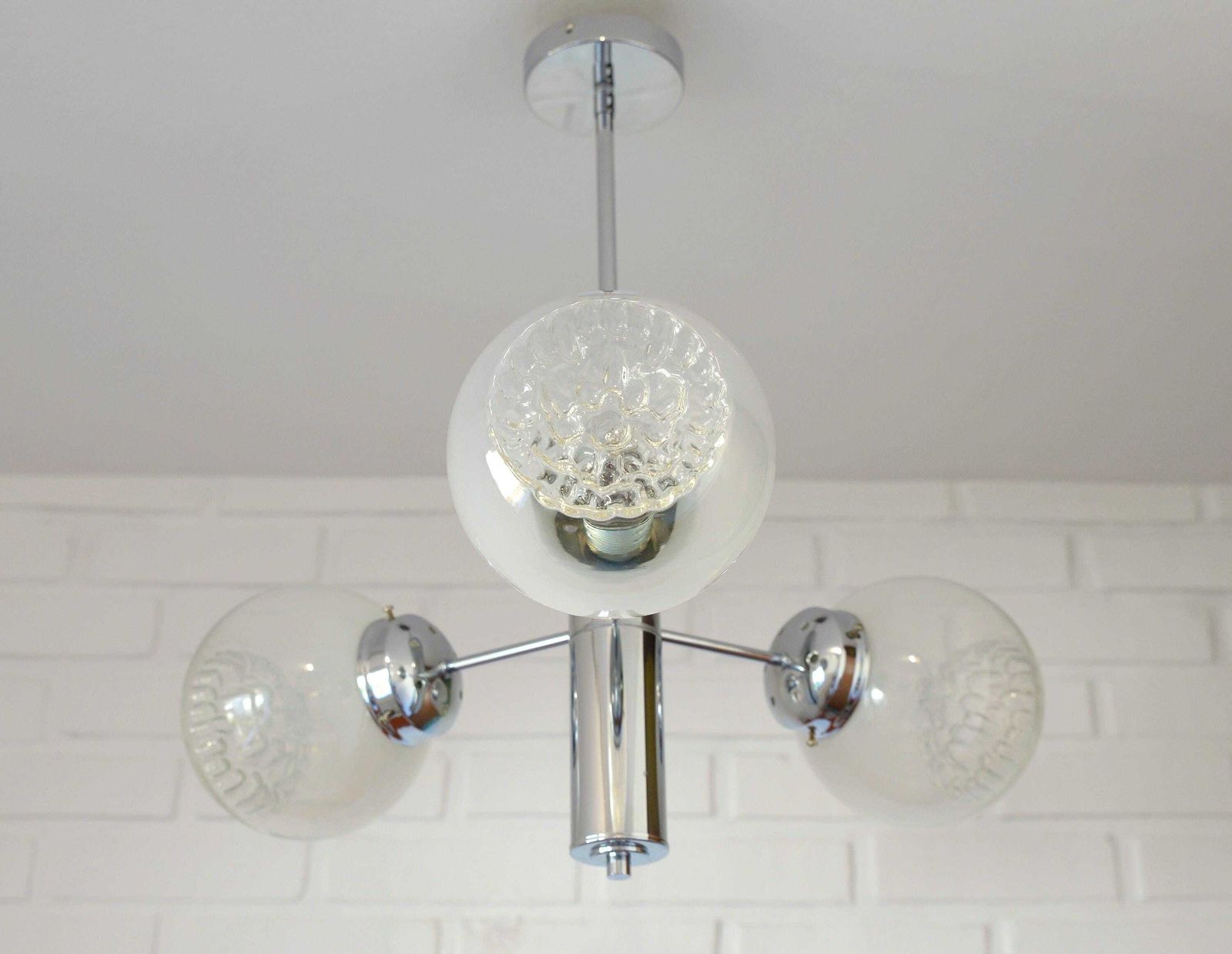 Vintage Murano Glass Pendant Lamp / Minimalist Mazzega Sputnik Chandelier / Mid Century Modern Lighting photo vinterior