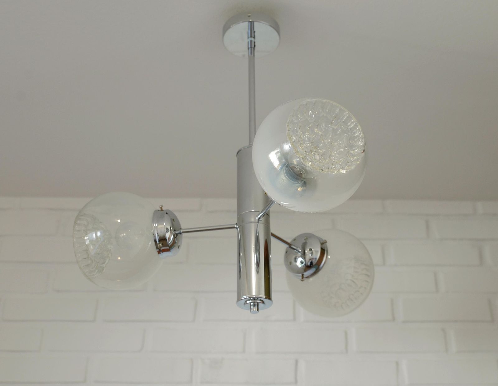 Vintage Murano Glass Pendant Lamp / Minimalist Mazzega Sputnik Chandelier / Mid Century Modern Lighting photo vintage