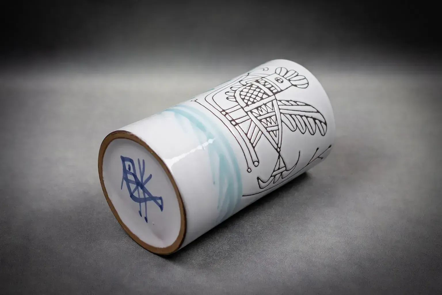 Vase en terre cuite émaillée à décor de coq, par Michel Barbier photo vintage