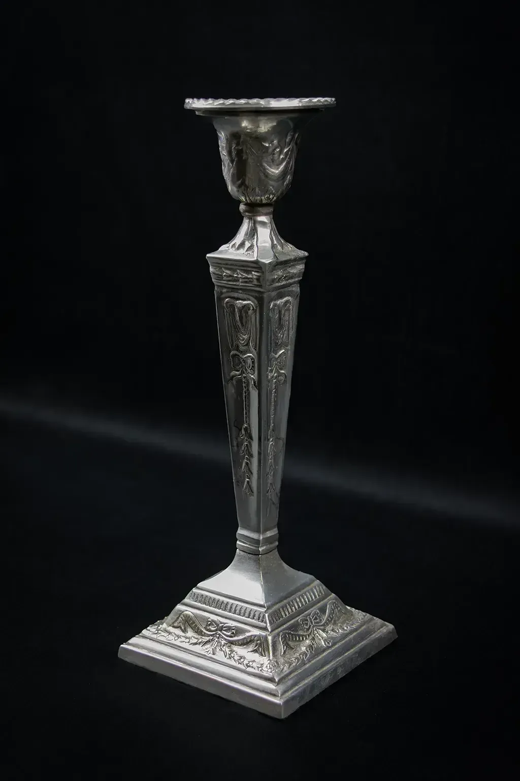 Pair Of Neoclassical Silver Plated Metal Candlesticks, Victorian Style photo buy