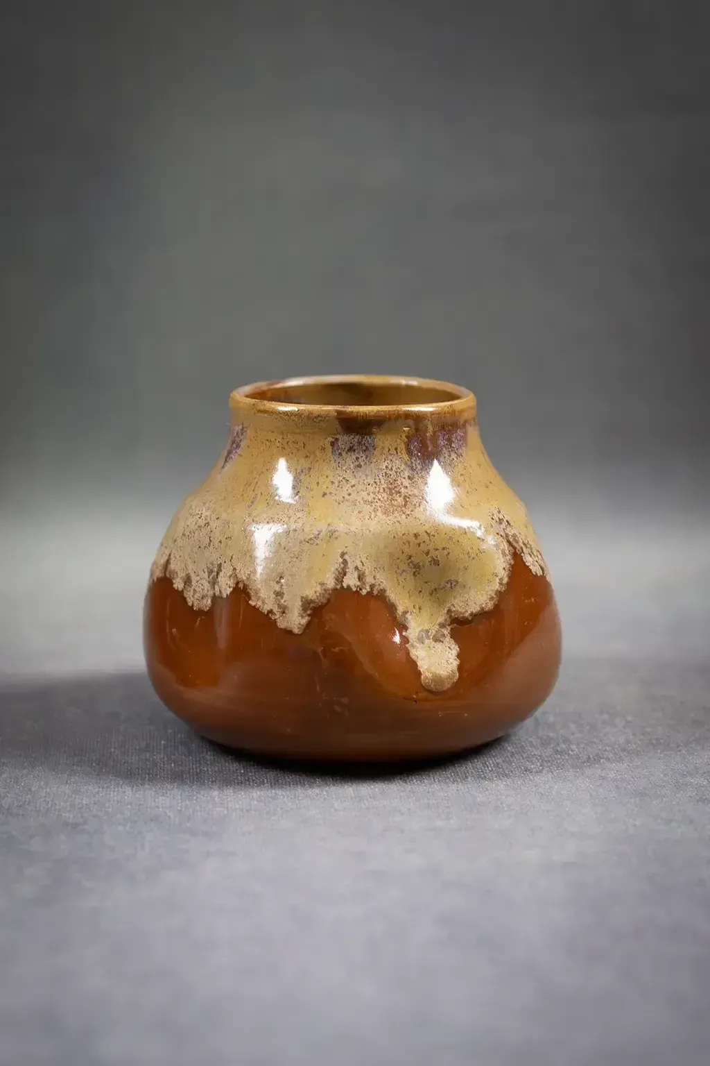 Small Stoneware Vase With Beige Glazed Drips By Léon Pointu, French Art Nouveau photo Home Decor