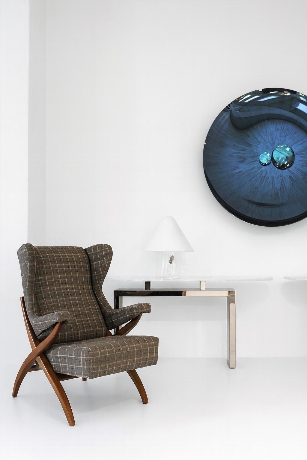 photo vinterior Mid Century Franco Albini Fiorenza Graphite Blue Wool Ash Italian 1950 Armchair