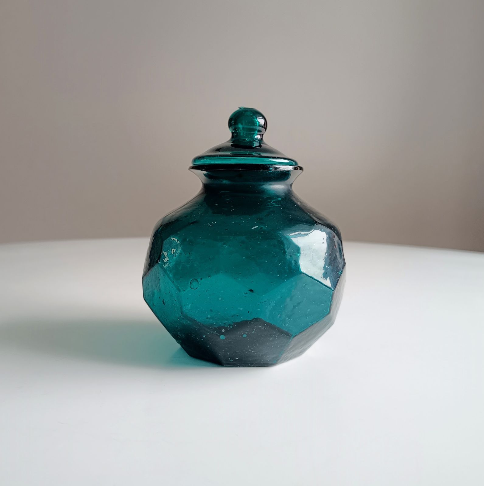 1900s Art Glass Apothecary Candy Jar, Art Nouveau Honeycomb Design photo vintage